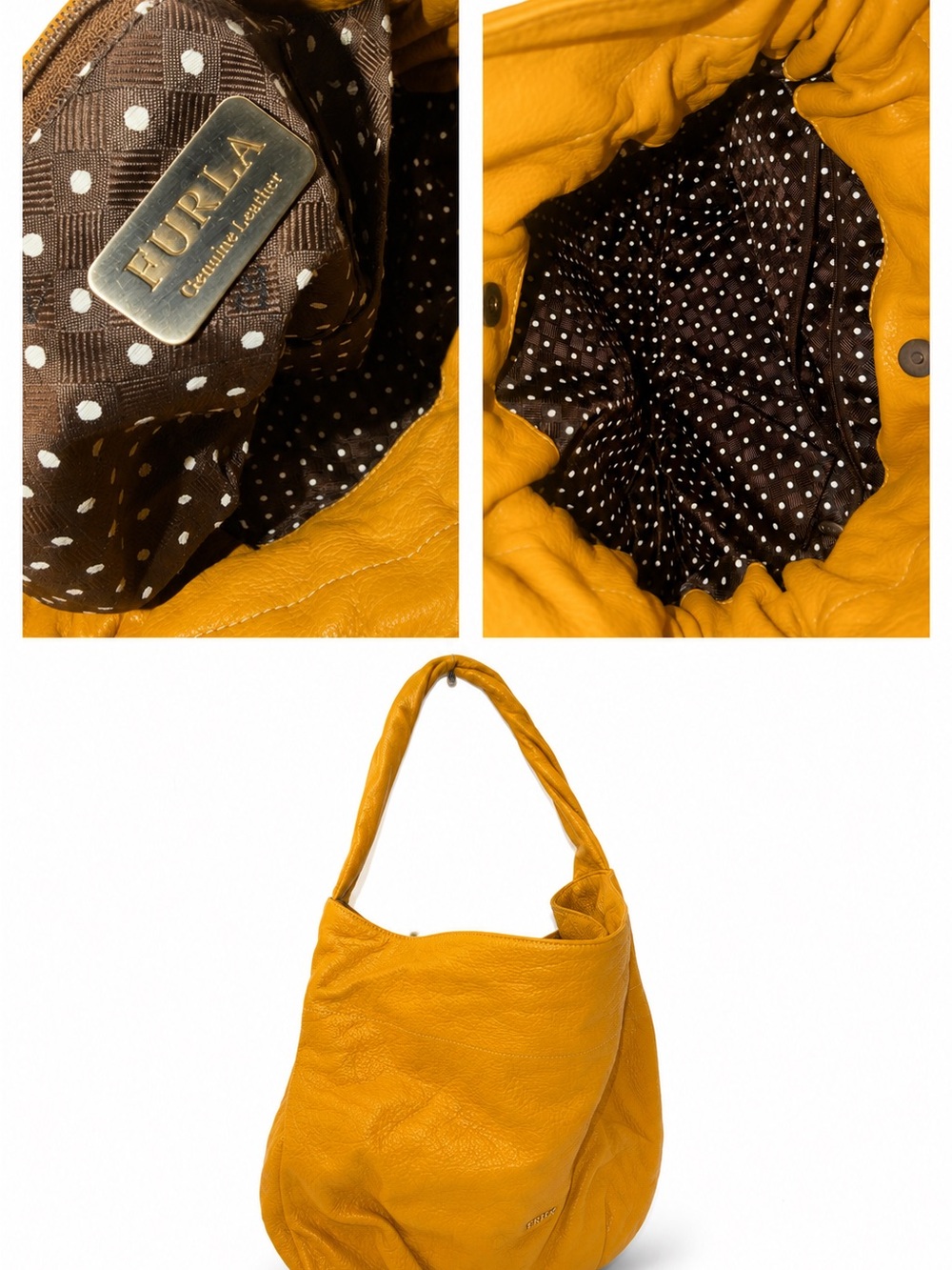 Furla Genuine Leather Hobo Shoulder Bag – Mustard Yellow - Picture 2 of 2